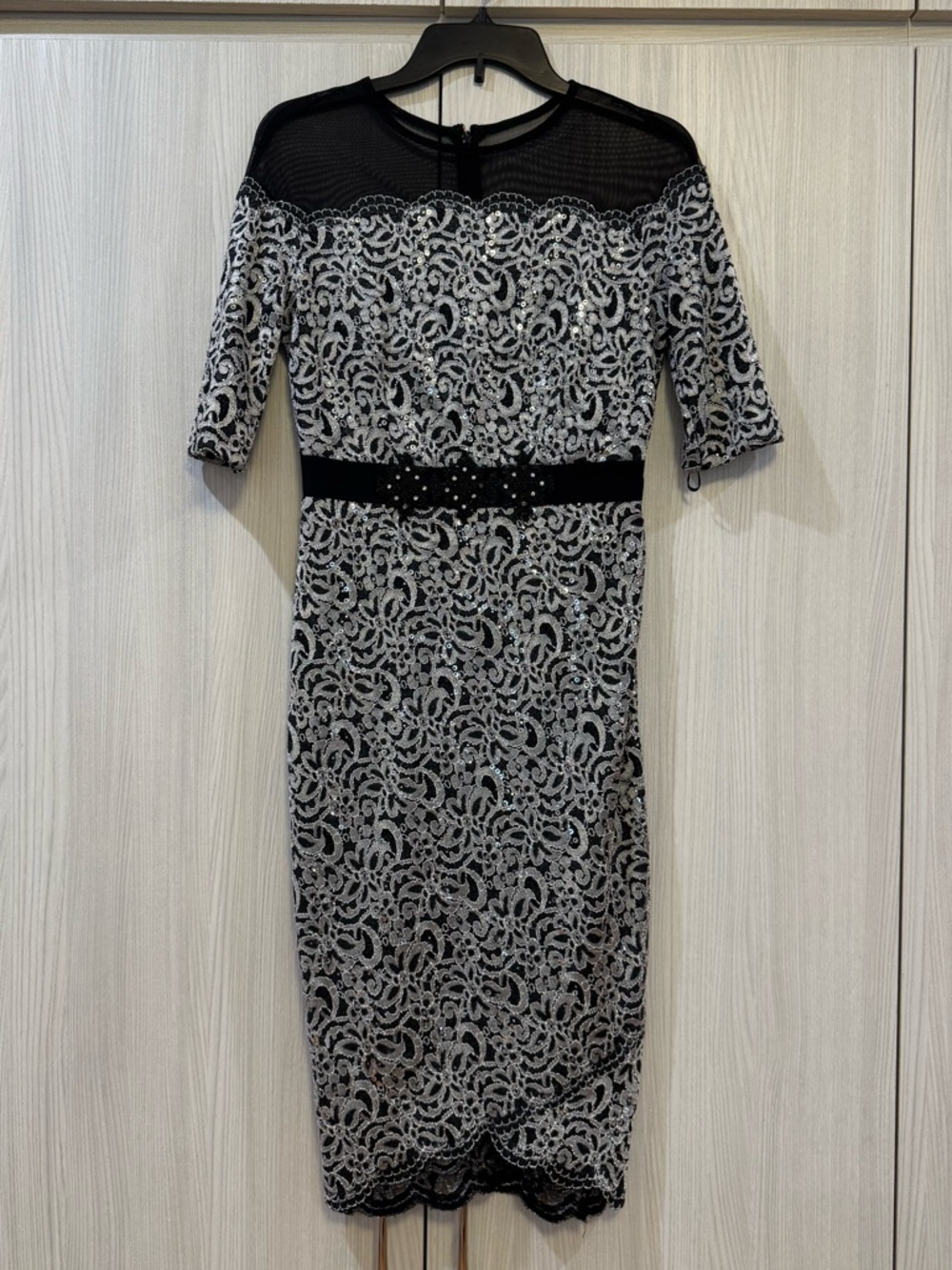 JAX Black & Silver Illusion Lace Cocktail Dress - Size 4